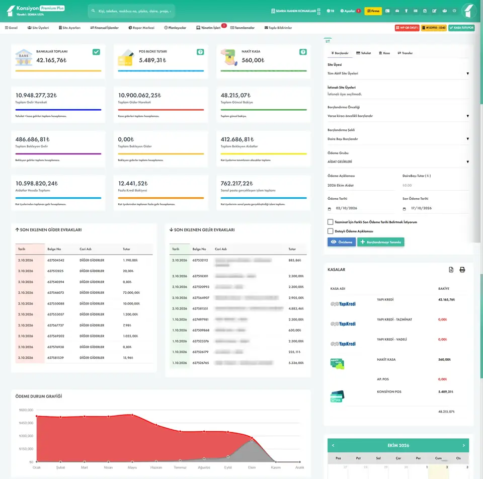 Site yönetim programında kasa ile banka artık kendiliğinden tutuyor